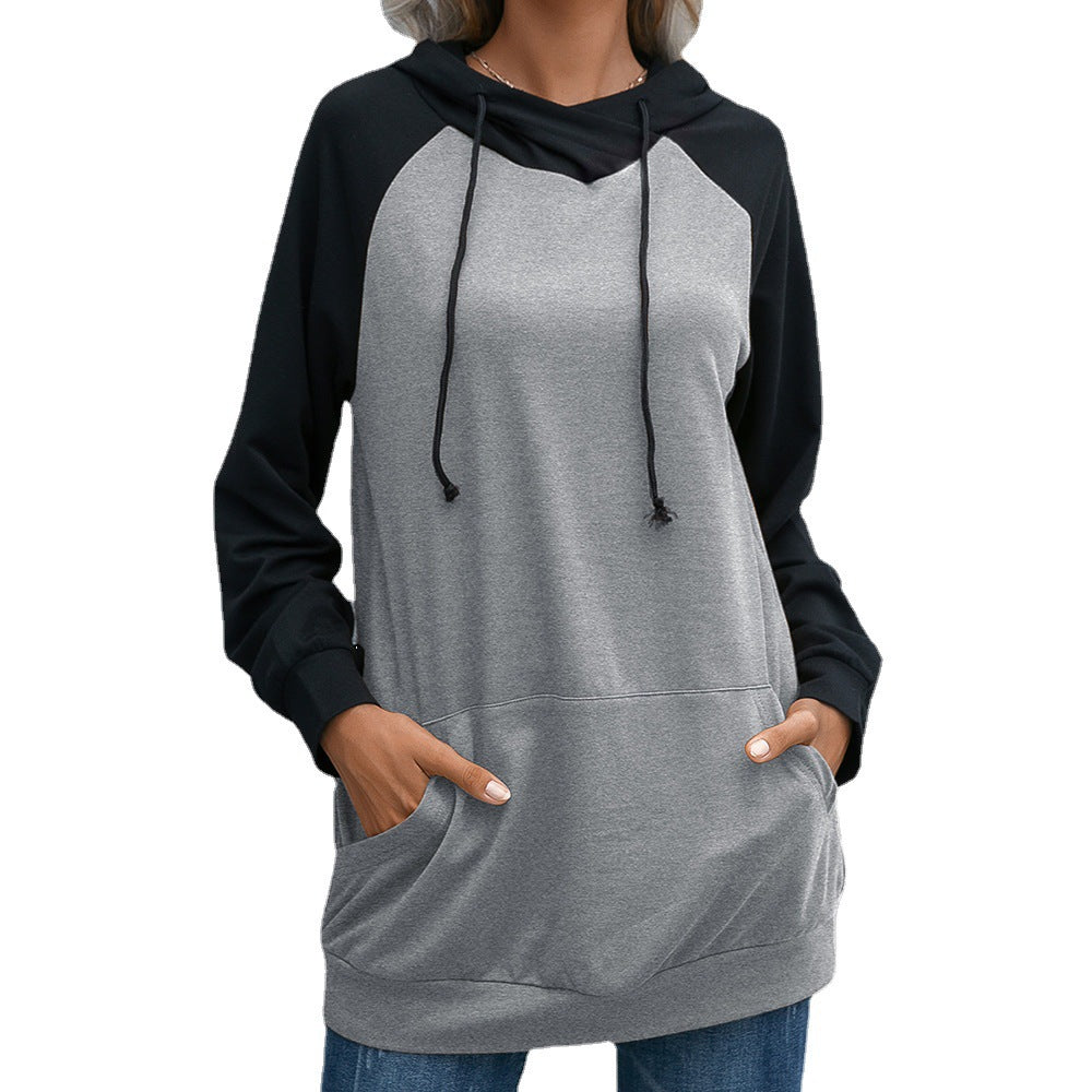 Damen lässiger Kapuzenpullover mit Taschen und sportlichem Raglan-Schnitt EB