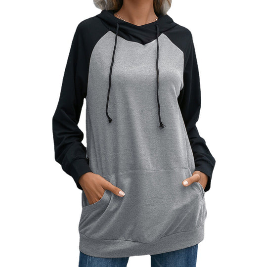 Damen lässiger Kapuzenpullover mit Taschen und sportlichem Raglan-Schnitt EB