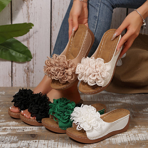 Damen Wedge-Sandalen mit floralem Dekor EB