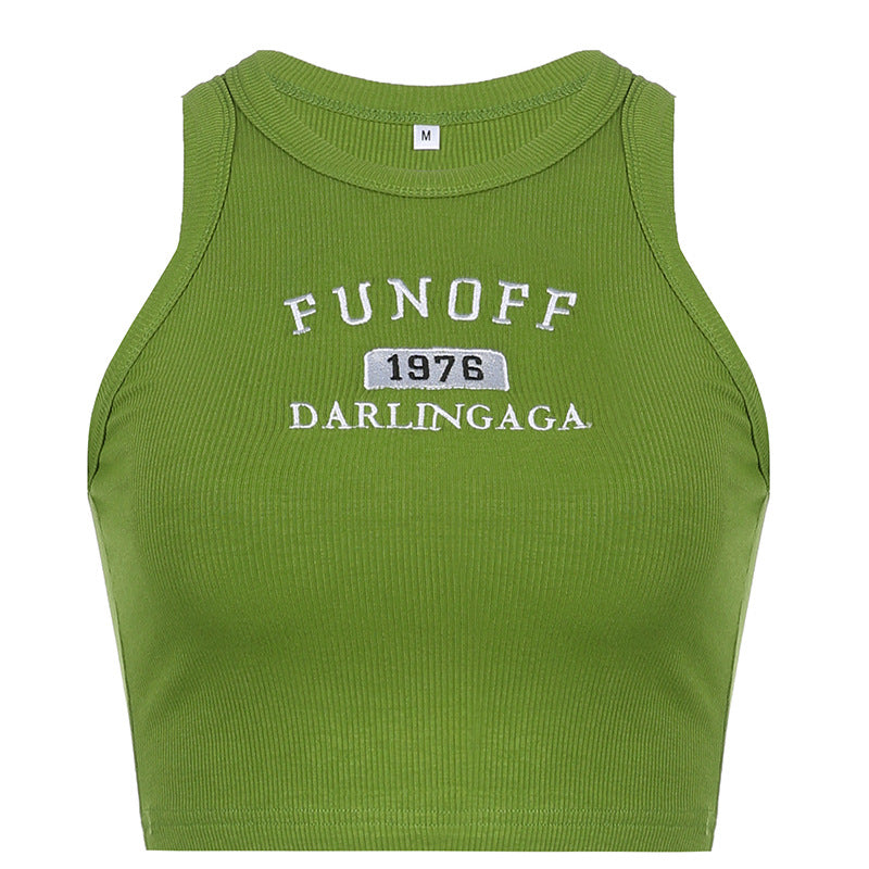 Damen sportliches Crop-Top mit stylischem Schriftzug und hochgeschlossenem Design EB