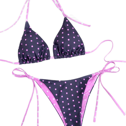 Damen Polka-Dots Bikini mit verstellbaren Bindebändern EB