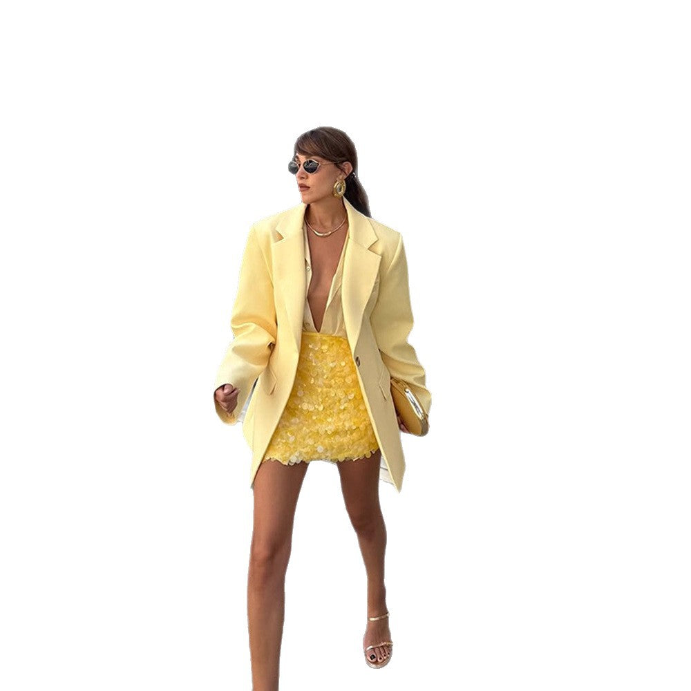 Damen oversized Blazerjacke mit kreativen Details EB