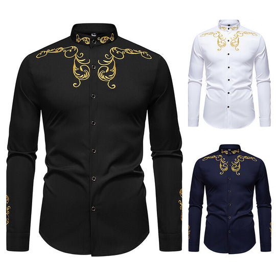 Herren Langarmshirt mit elegantem Stickereidesign EB
