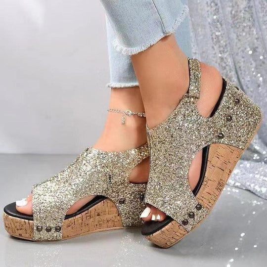 Damen Glitzernde Zehentrenner-Sandalen mit Komfort-Fußbett EB