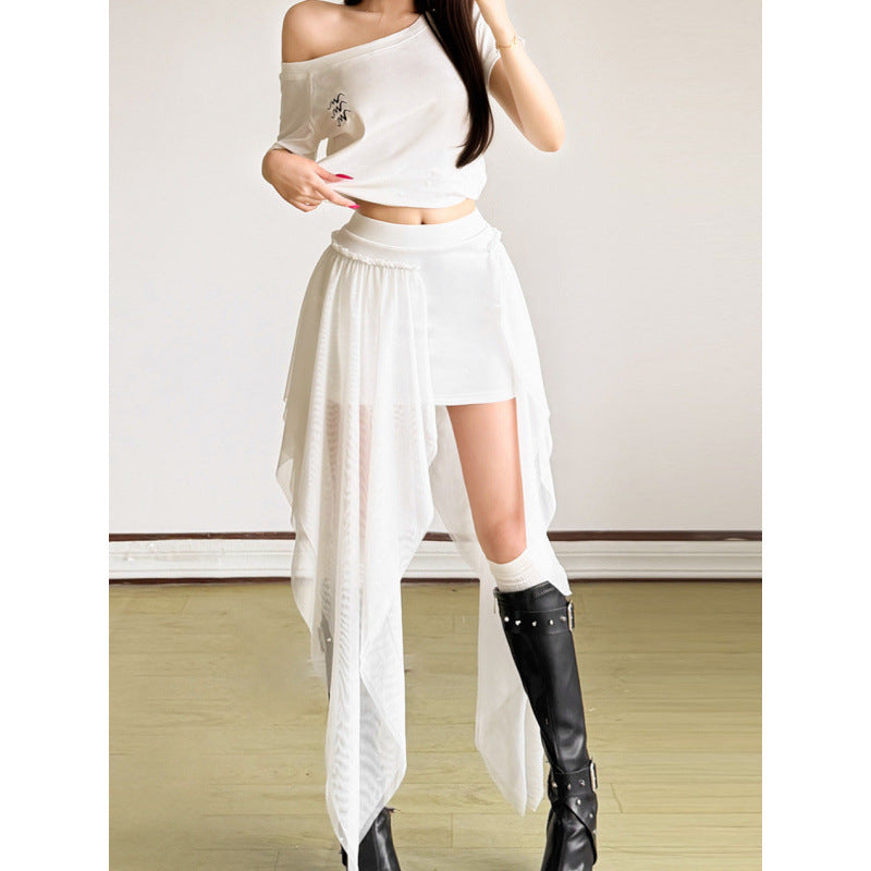Damen Maxi-Skirt mit fließendem Chiffon und asymmetrischem Schnitt EB