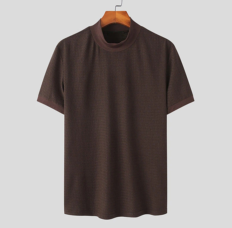 Herren modisches T-Shirt mit strukturiertem Muster und hohem Kragen EB