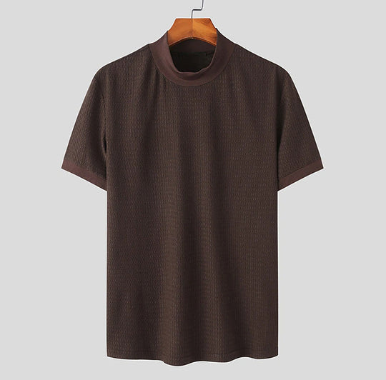 Herren modisches T-Shirt mit strukturiertem Muster und hohem Kragen EB