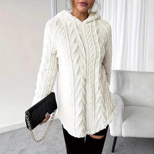 Damen Flauschiger Kapuzenpullover mit Zopfdesign EB