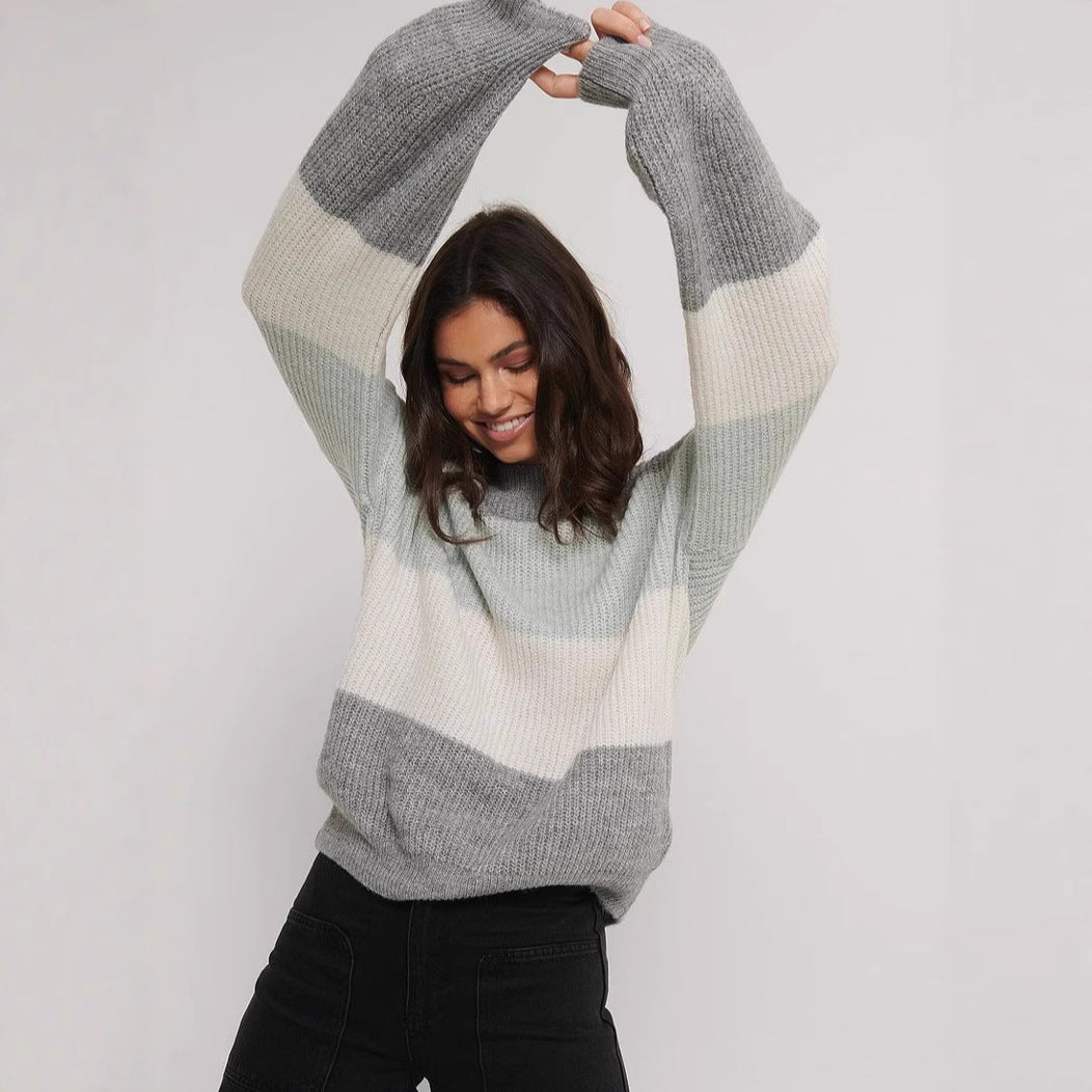 Damen gemütlicher Strickpullover mit modernem Muster und lässigem Schnitt EB