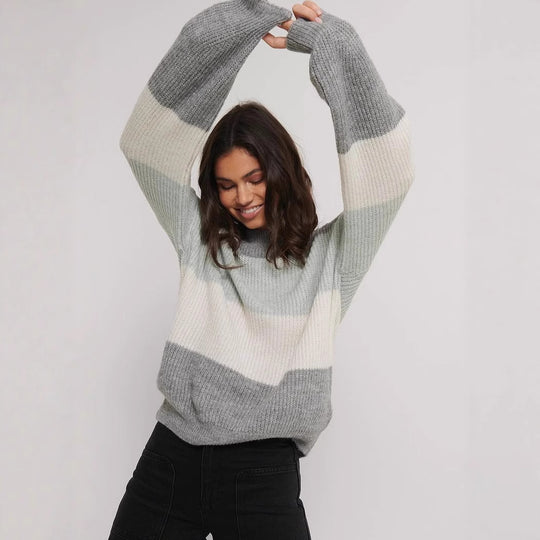 Damen gemütlicher Strickpullover mit modernem Muster und lässigem Schnitt EB