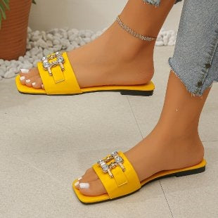 Damen modische Slides mit glitzernder Schnallenverzierung EB