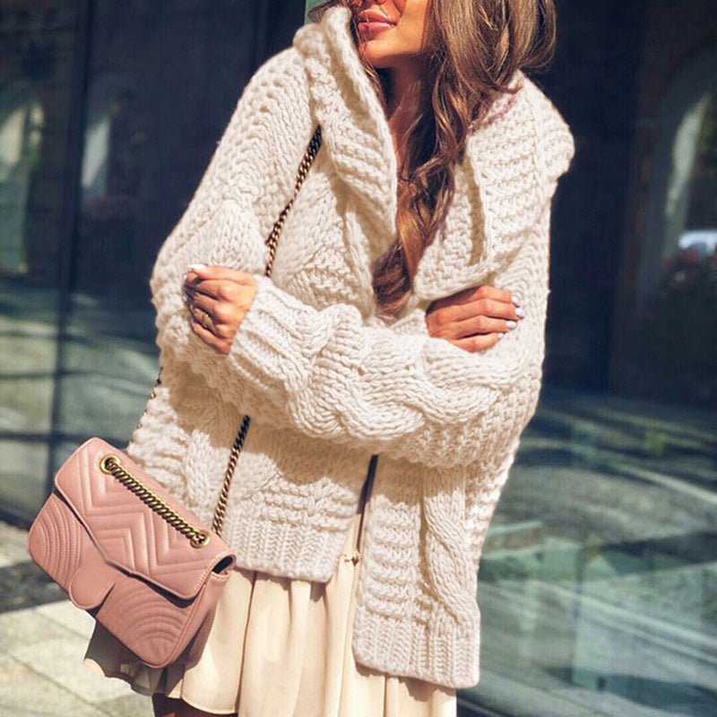 Damen Grobstrickjacke mit luxuriösem Karomuster und oversized Schnitt EB