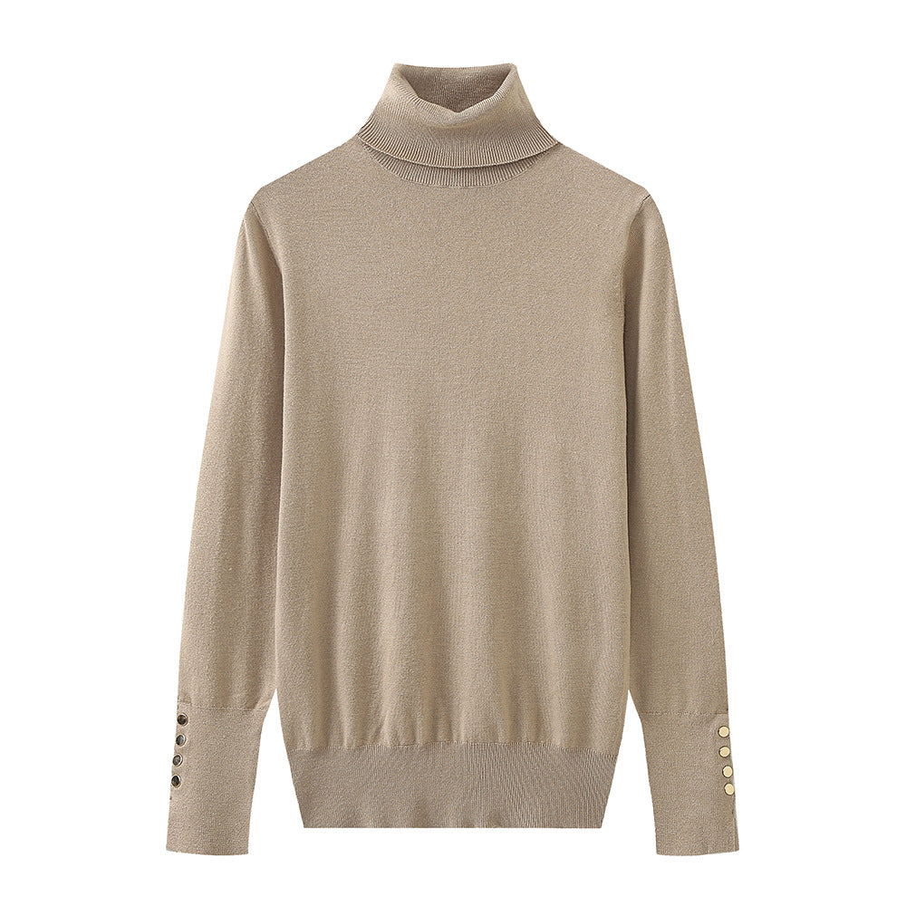 Damen Rollkragenpullover mit eleganten Knopfdetails EB