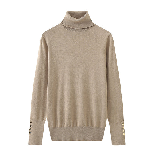 Damen Rollkragenpullover mit eleganten Knopfdetails EB