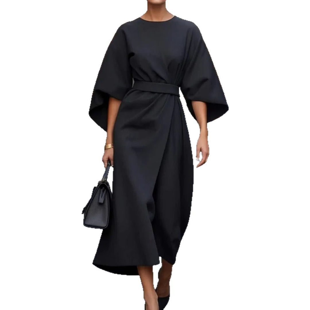 Damen Maxi-Kleid mit voluminösen Ärmeln und elegantem Gürtel EB