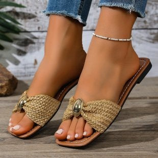 Damen Trendige Riemensandalen mit dekorativem Schleifendetail EB