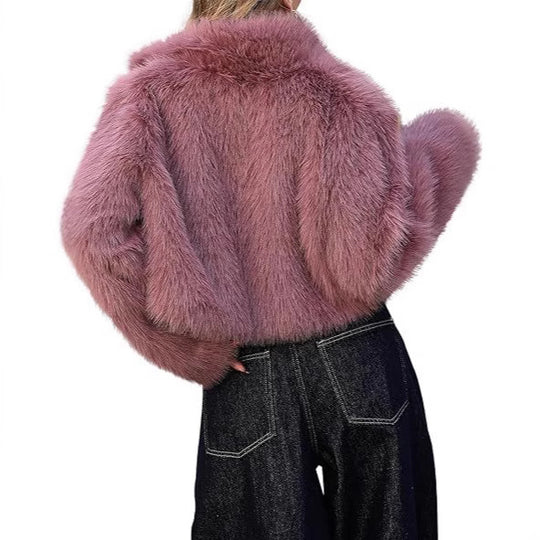 Damen elegante Kunstpelzjacke mit voluminösem Schnitt EB
