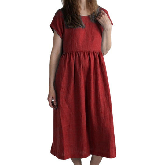 Damen Langmaxikleid aus atmungsaktivem Leinenstoff mit lockerer Passform EB