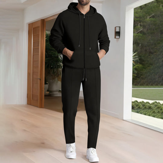Herren nan Struktur-Fleece Zip-Hoodie mit Kängurutaschen und schmal zulaufender Jogginghose EB