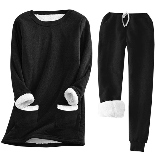 Damen Kuschelige Loungeanzug mit Fleece-Innenfutter und praktischen Taschen EB