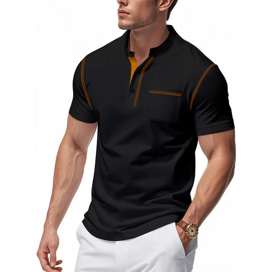 Herren Polo-Shirt mit modischem Henley-Kragen und praktischer Brusttasche EB