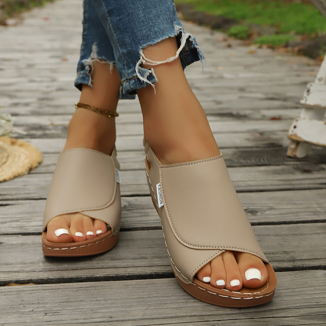 Damen Komfortable Wedge-Pantoletten mit offenem Zehenbereich und elastischem Riemendesign EB
