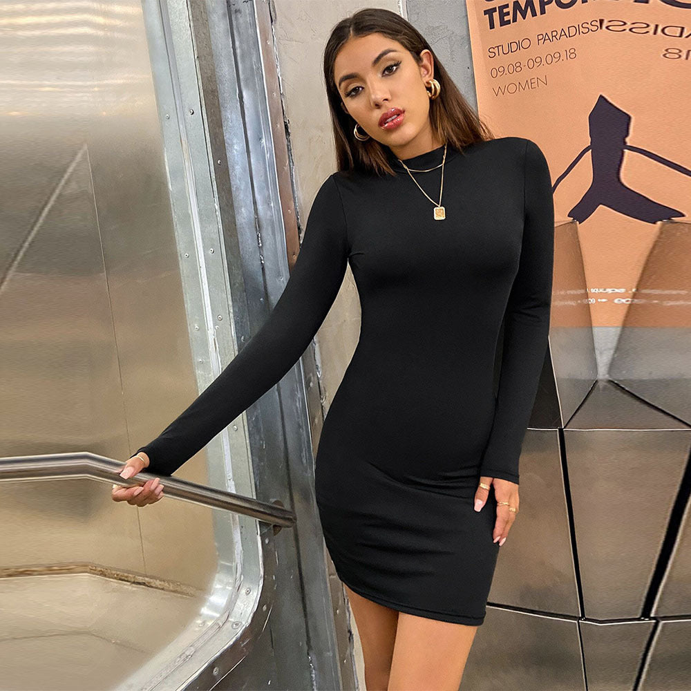 Damen figurbetontes Langarm-Minikleid mit Stehkragen und Sculpting-Jersey Eichborn Berlin