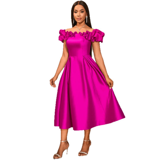 Damen Cocktailkleid mit schulterfreiem Design und voluminösen Rüschendetails EB