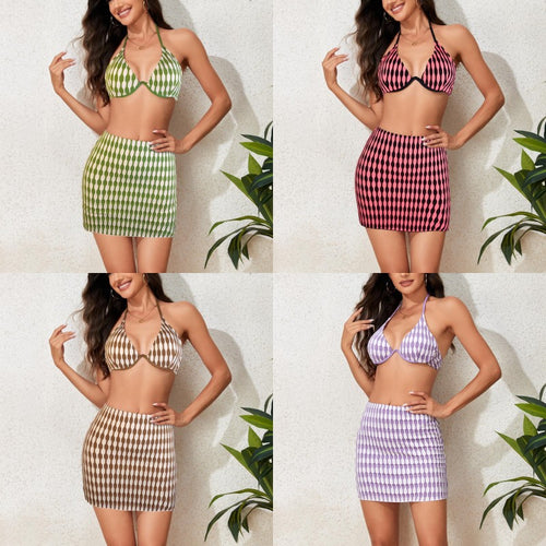 Damen Triangel-Bikini mit modischem Wickelrock und verspieltem Design EB