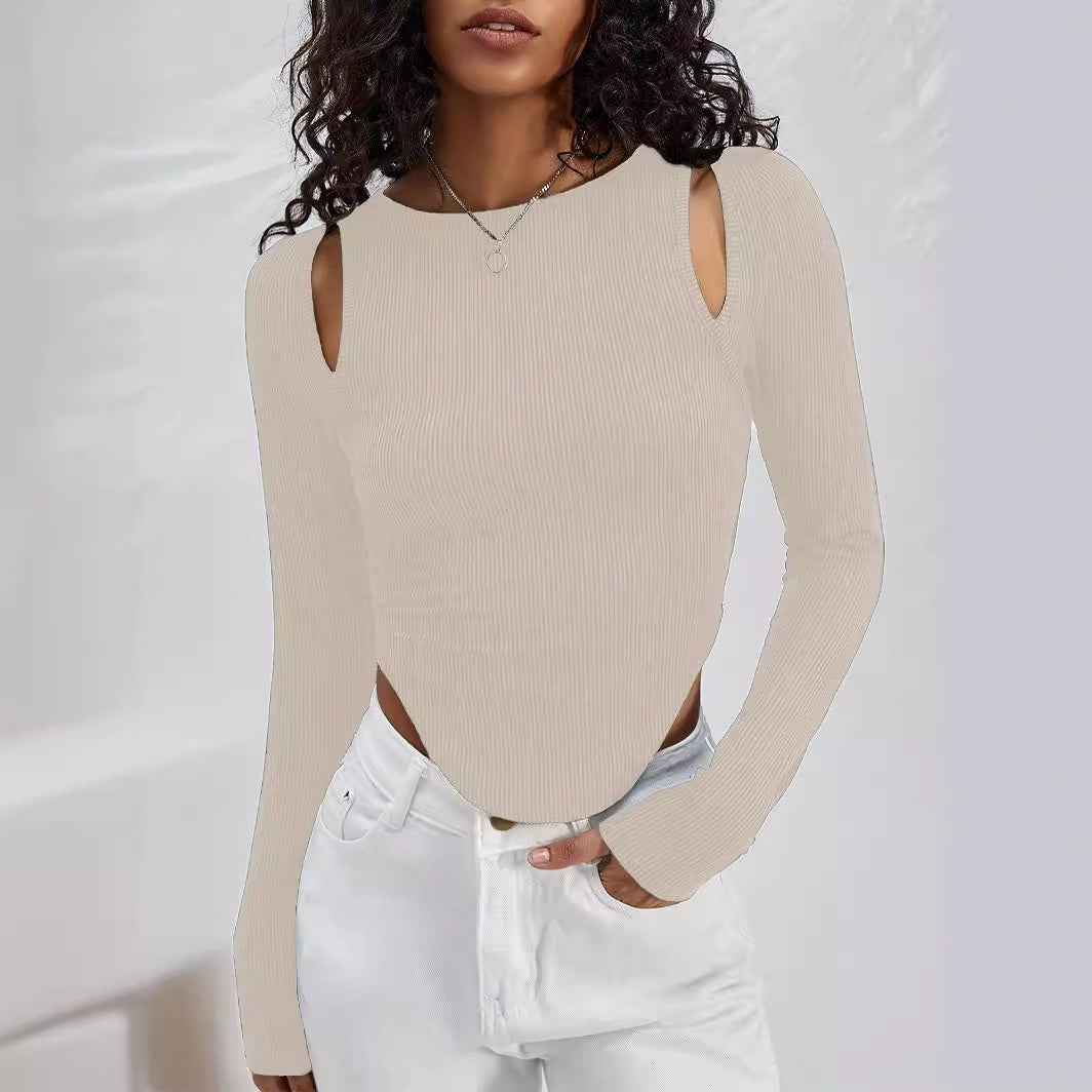 Damen Langarmshirt mit modischem Cut-Out-Design und Rippstruktur EB
