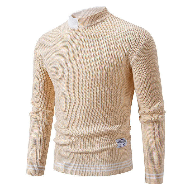Herren nan gerippter Feinstrickpullover mit Stehkragen und kontrast-Blockdesign EB