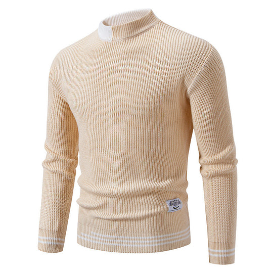 Herren nan gerippter Feinstrickpullover mit Stehkragen und kontrast-Blockdesign EB