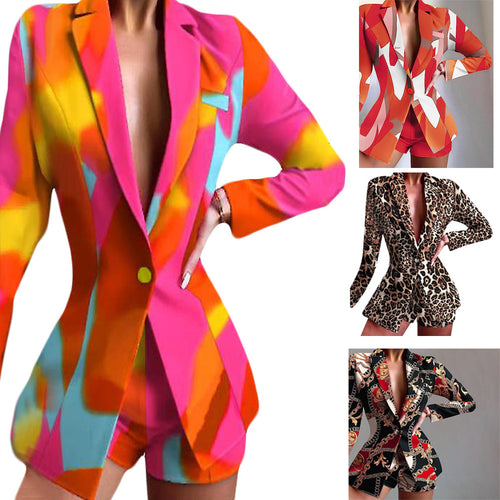 Damen Modischer Blazer mit kurzen Hosen und auffälligem Farbdesign EB