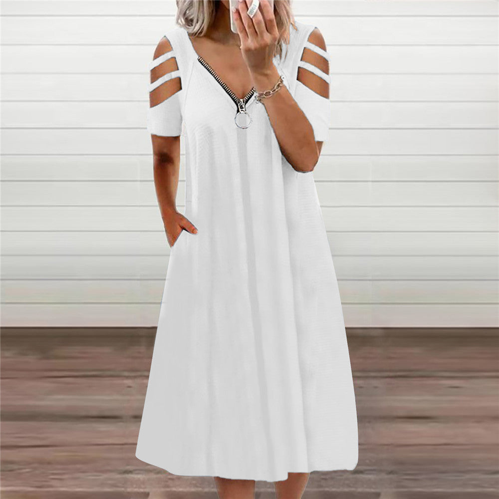 Damen Kleid mit offenen Schultern und tiefem V-Ausschnitt EB
