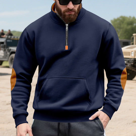 Herren sportlicher Pullover mit halbem Reißverschluss und praktischem Kängurutasche EB