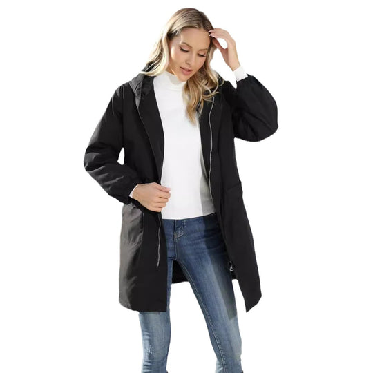 Damen Modische Übergangsjacke mit Kapuze und elastischen Bündchen EB