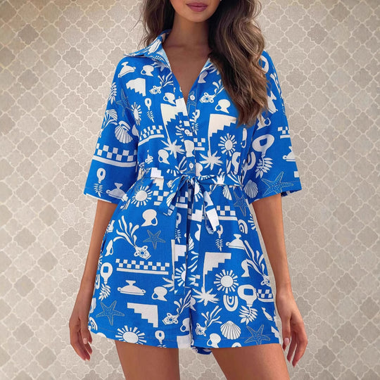 Damen Leichte Kurzarm-Bluse mit Bindegürtel EB
