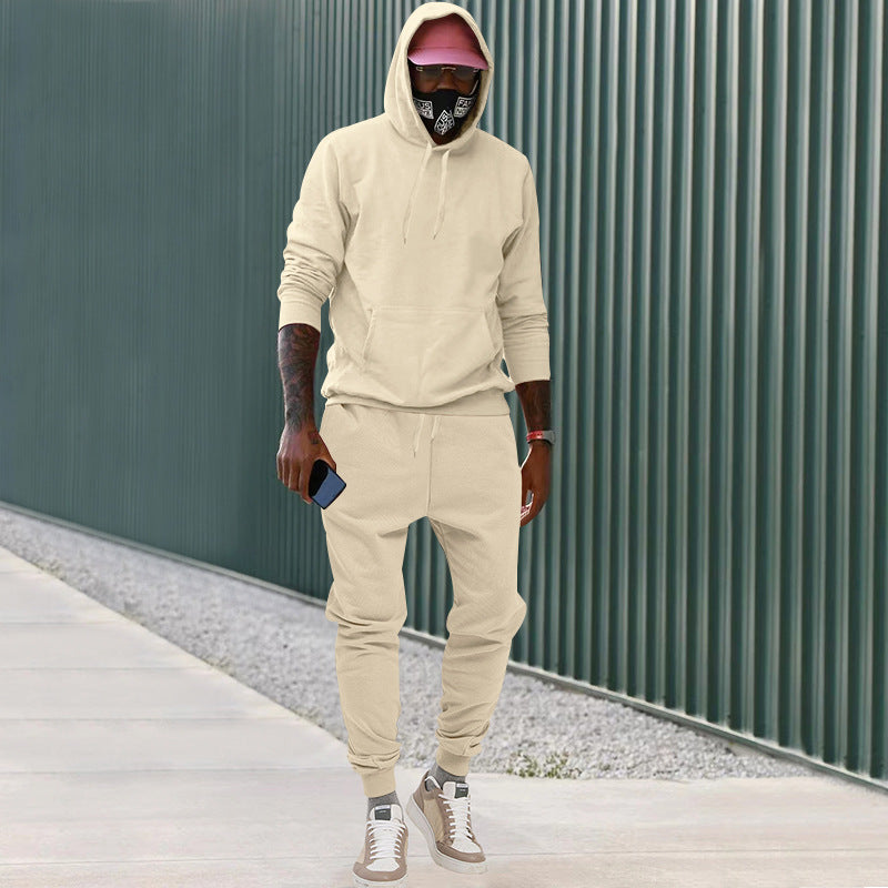 Herren nan lässiges Hoodie- und Jogging-Set aus French Terry mit Kängurutasche, gerippten Bündchen und elastischem Tunnelzugbund EB