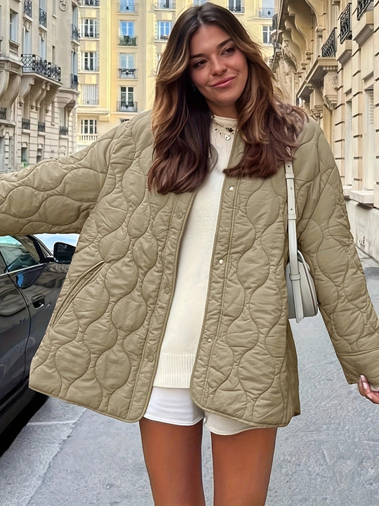Damen Steppjacke mit großen Taschen und Rundhalsausschnitt EB