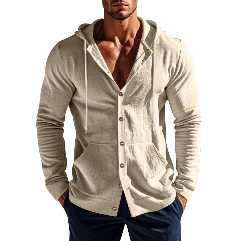 Herren nan Kapuzenknopfjacke aus Baumwollmischung slim fit mit Kängurutasche EB