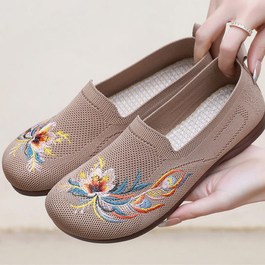 Damen Slip-On Schuhe mit floralem Stickdesign und rutschfester Sohle EB