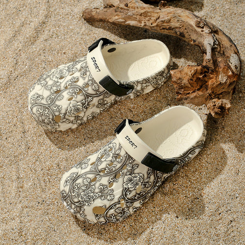 Damen Komfortable Clogs mit verstellbarem Riemen und floralem Design EB