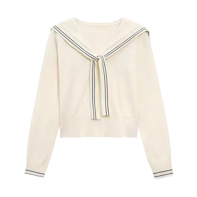 Damen stilvoller Pullover mit Schleifenkragen und feiner Strickstruktur EB