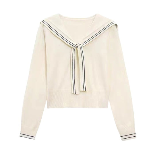 Damen stilvoller Pullover mit Schleifenkragen und feiner Strickstruktur EB