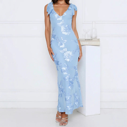 Damen Maxikleid mit floralem Spitzenmuster EB