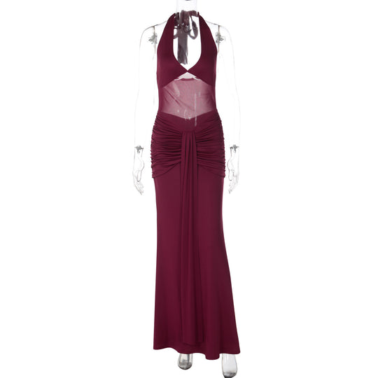 Damen elegantes Maxikleid mit raffinierten Raffungselementen EB