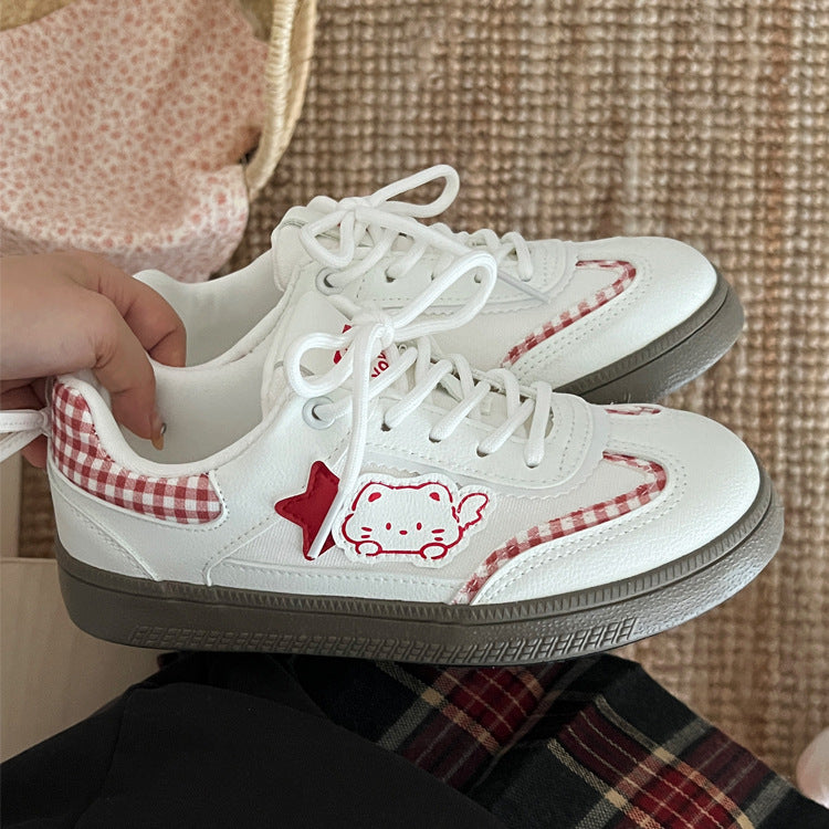 Damen Sneakers mit verspieltem Tiermotiv und karierten Applikationen EB