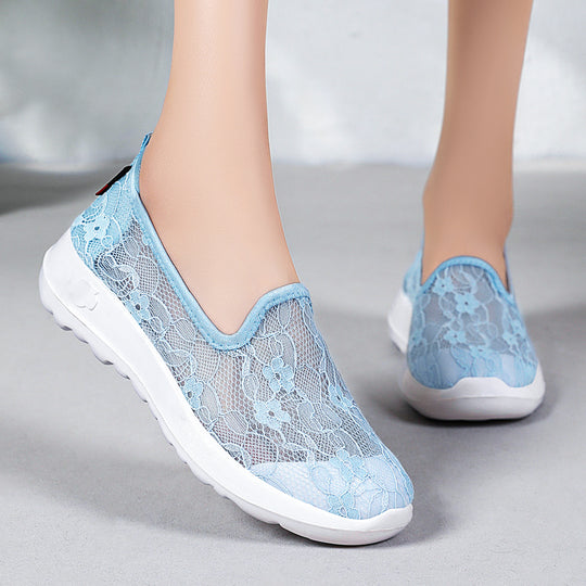 Damen Elegante und bequeme Slip-On Sneakers mit Spitzenoberfläche EB