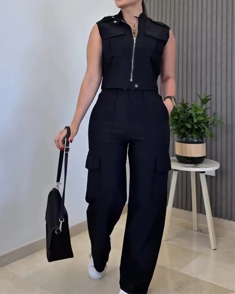 Damen Cargo-Jumpsuit mit kurzem Oberteil und praktischen Taschen EB