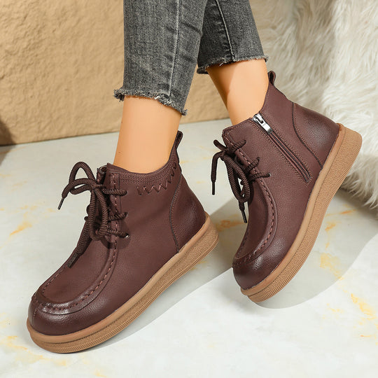 Damen  knöchelhohe Schnür-Stiefelette mit seitlichem Reißverschluss und gepolsterter Komfortsohle EB